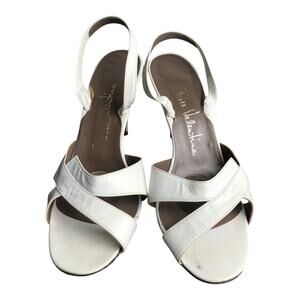 Bill Valentine Vintage Cross Strappy Sandal heels Womens White Leather Classic